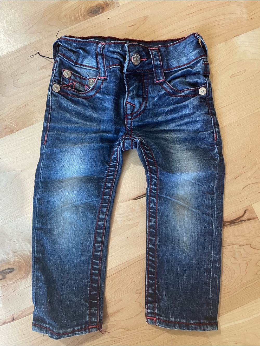 True Religion Toddler Skinny Jeans 2T Dark Wash Red Stitch Horseshoe